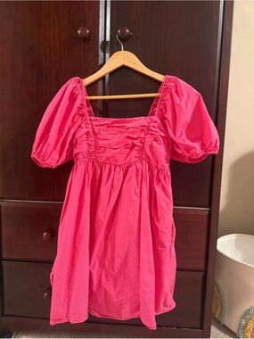 Hot Pink Puff Sleeve Mini Dress